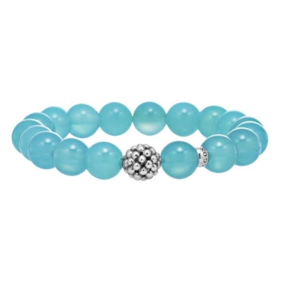 LAGOS 925 sterling silver blue chalcedony Maya caviar ball beaded bracelet - Picture 3 of 3